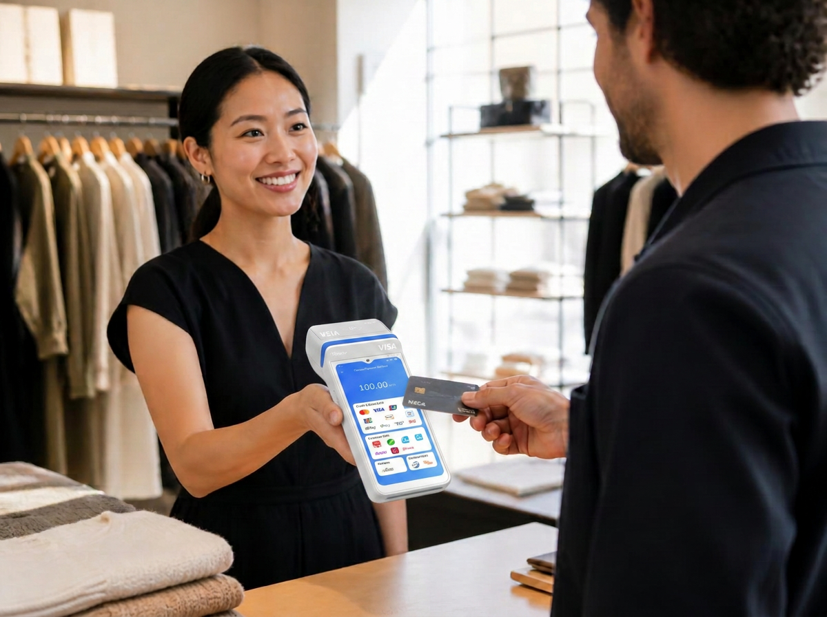 Retail associate presenting Wonder Terminal at the in-store checkout