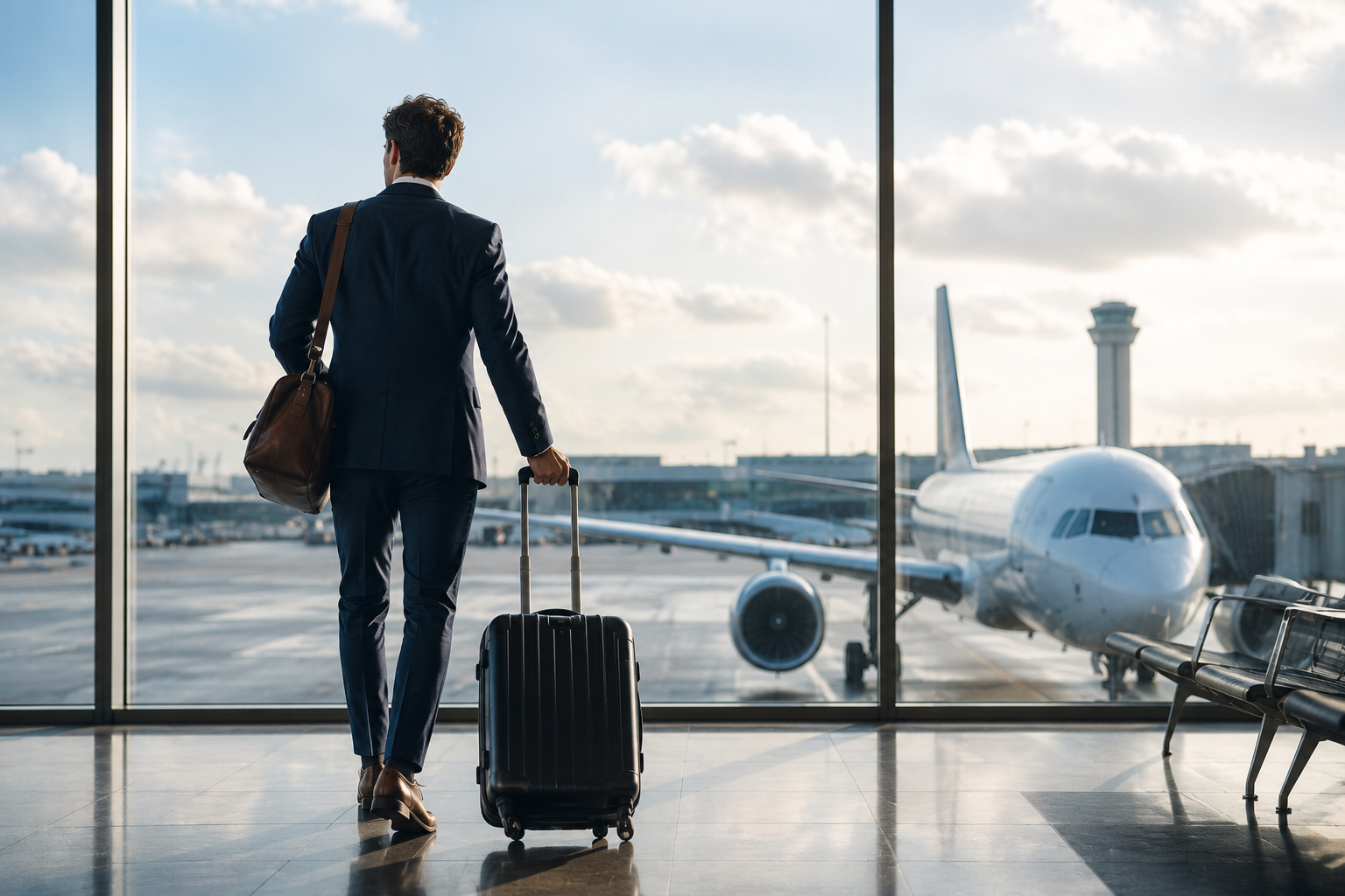 機場閘口拉著行李的商務旅客