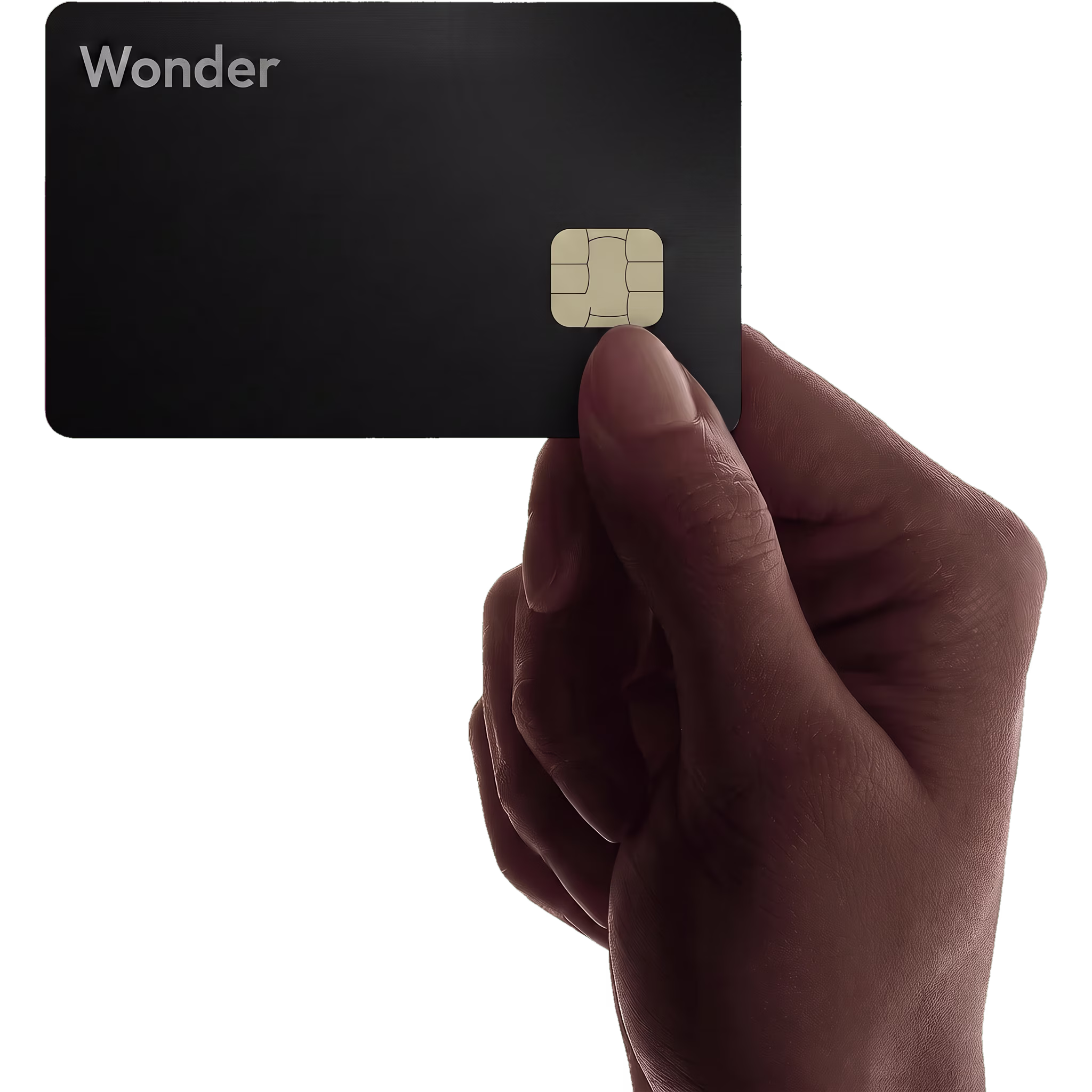 Hand holding a black Wonder metal card