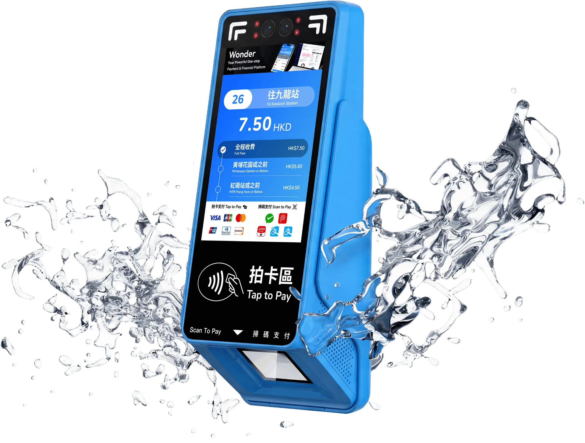 Wonder Transit X validator tested against water splash, rated IP65 and IK08