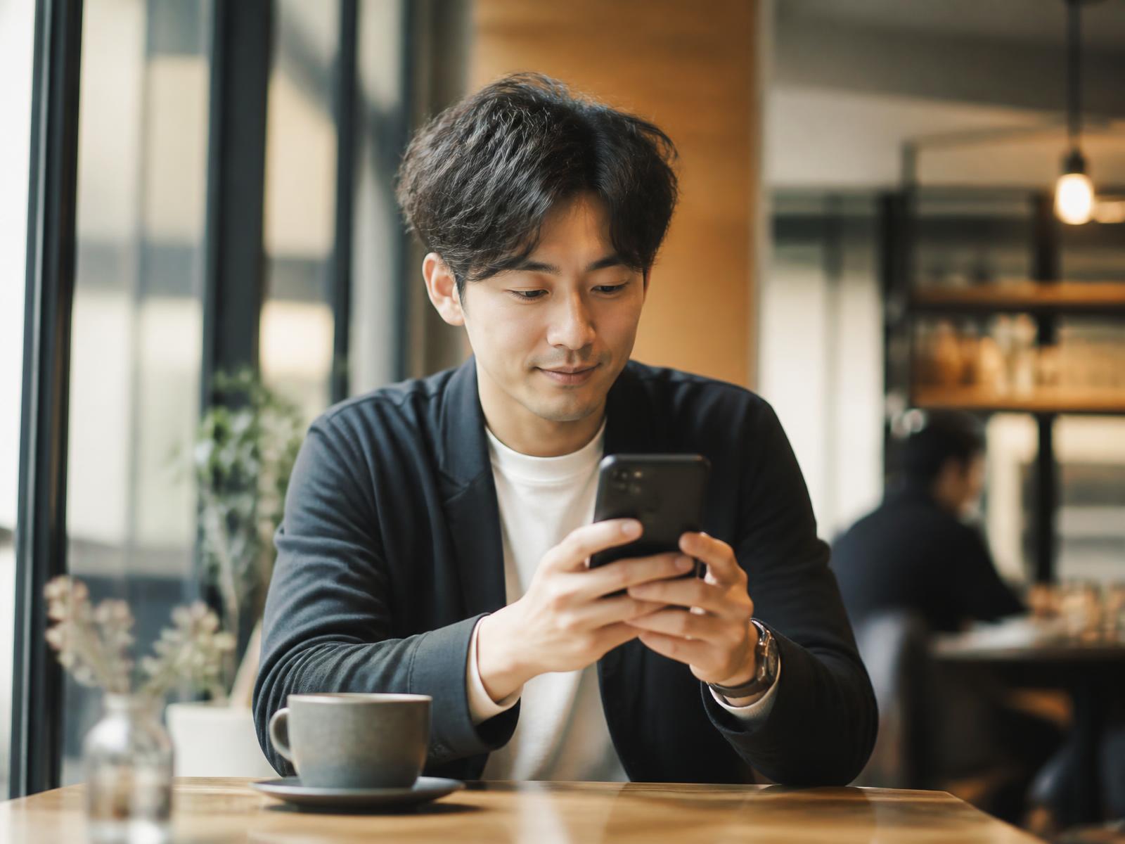 Customer completing a payment inside a mobile app in a cafe
